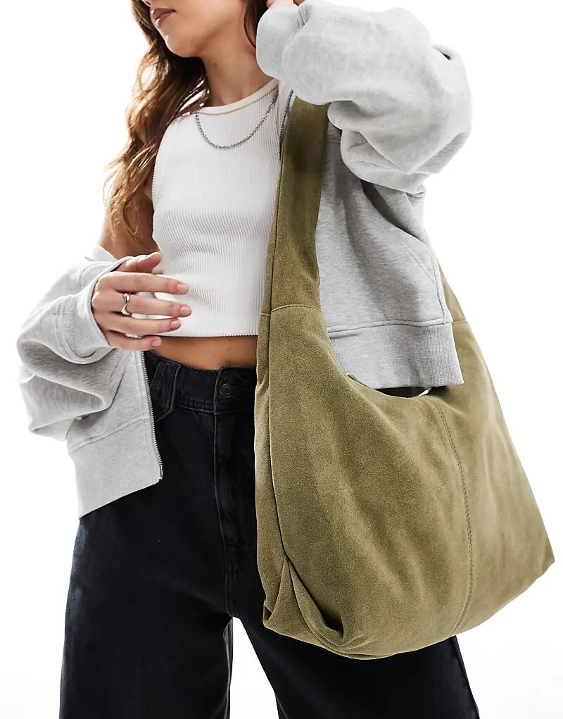 

Сумка-тоут из замши цвета хаки ASOS DESIGN