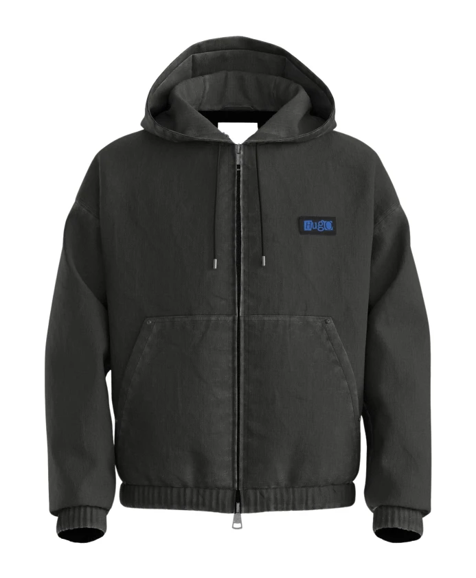 

Черная мужская куртка на молнии и с капюшоном. Hugo, черный