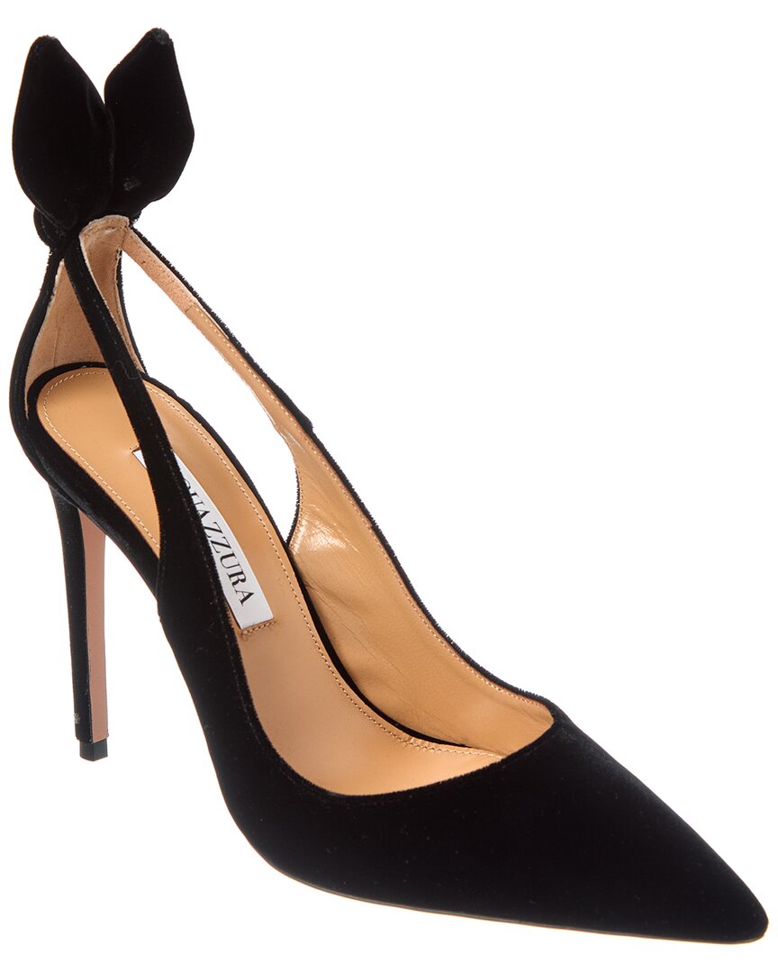 Бархатные туфли Aquazzura Bow Tie 105, черный