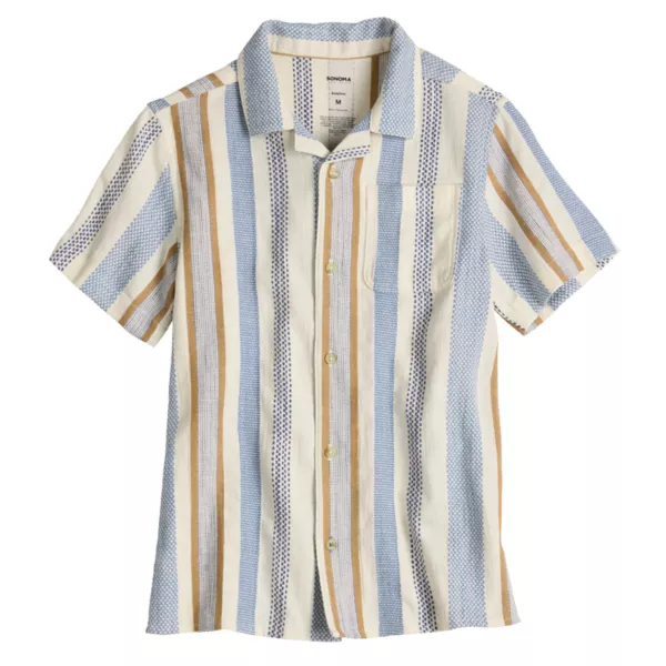 

Мальчиковая адаптивная рубашка с коротким рукавом для легкого надевания 8-20 Sonoma Goods For Life, цвет navy tan stripe