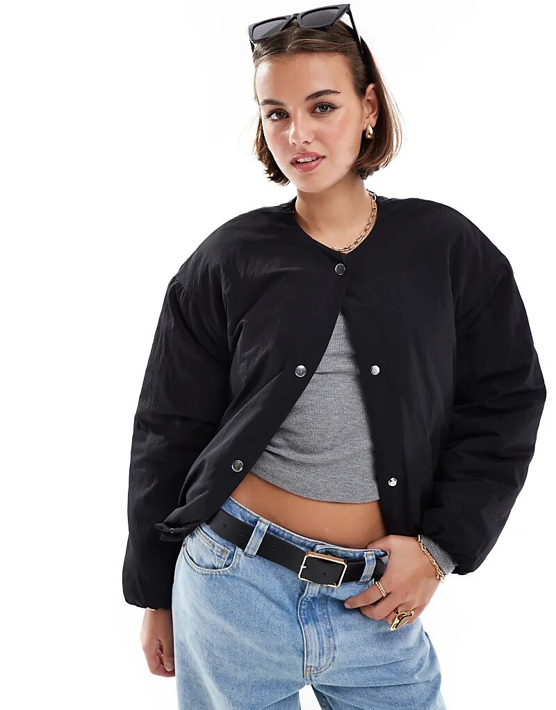 

Куртка-пуховик без воротника черного цвета ASOS DESIGN