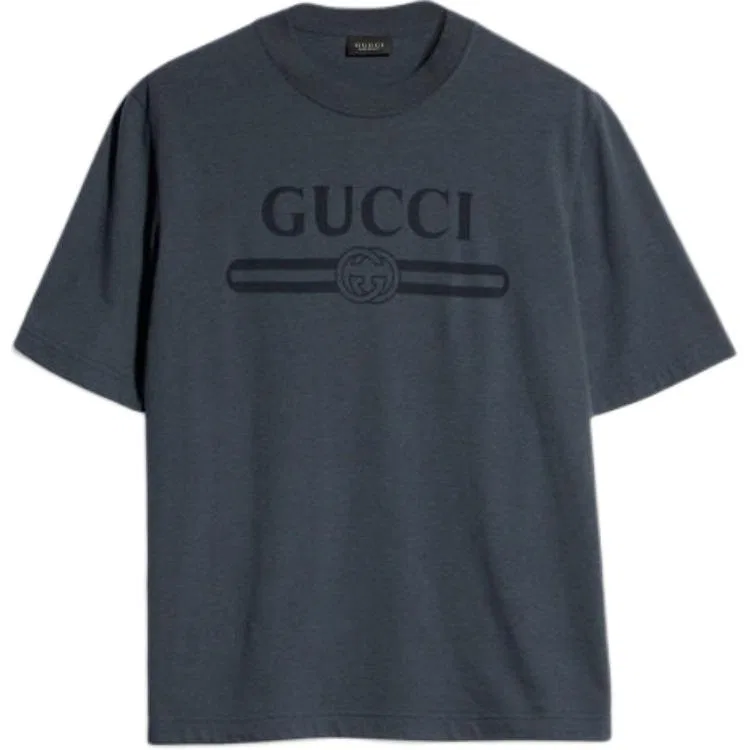 Футболка GUCCI с круглым вырезом прямого кроя, универсальный дизайн, темно-серая — фото 3