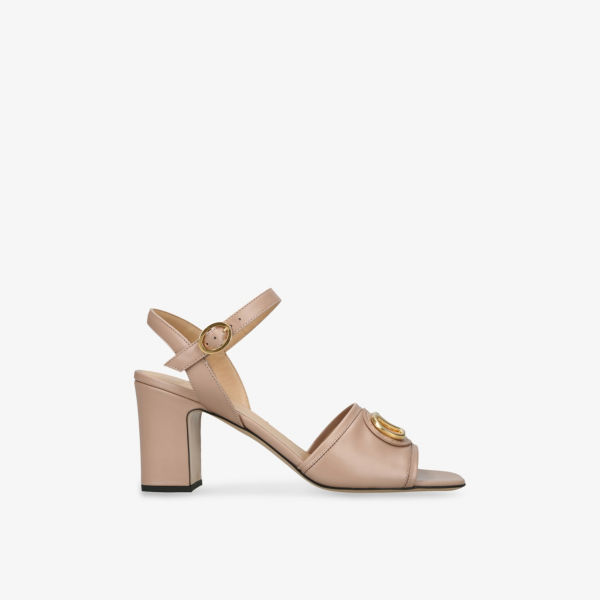 Босоножки на каблуке Valentino Garavani Vlogo signature кожаные, розовый