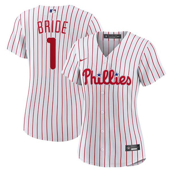 

Женская белая реплика домашней футболки Philadelphia Phillies #1 Bride Nike, Белый, Женская белая реплика домашней футболки Philadelphia Phillies #1 Bride Nike