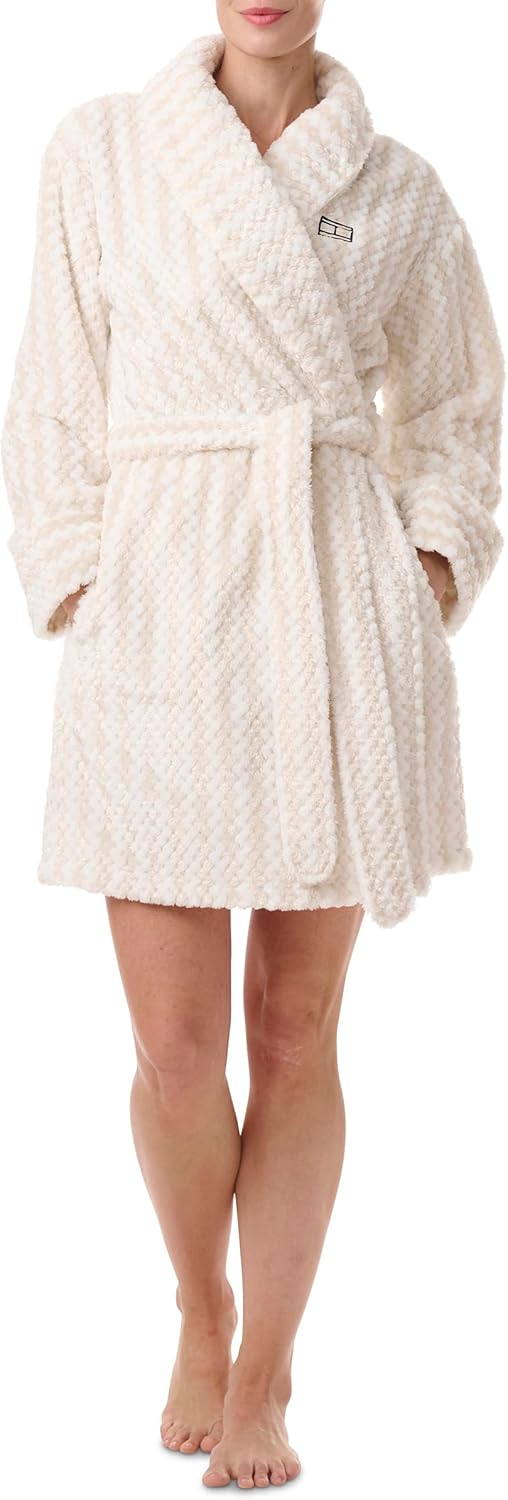 

Женский плюшевый халат с длинными рукавами Tommy Hilfiger, Egret Tonal