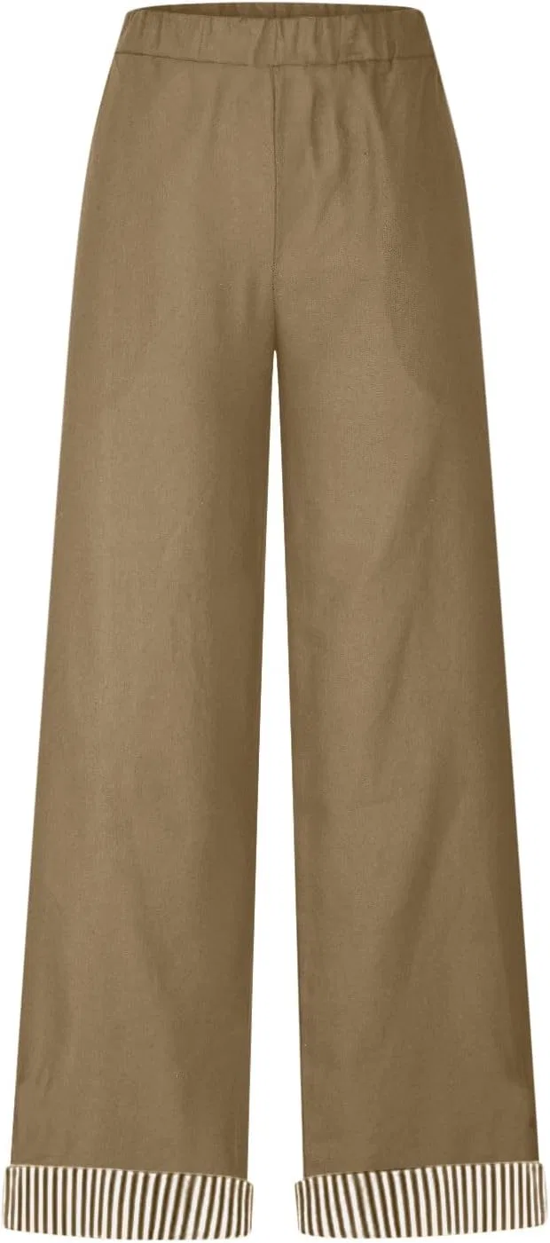 Женские брюки из хлопка и льна, Khaki — фото 4