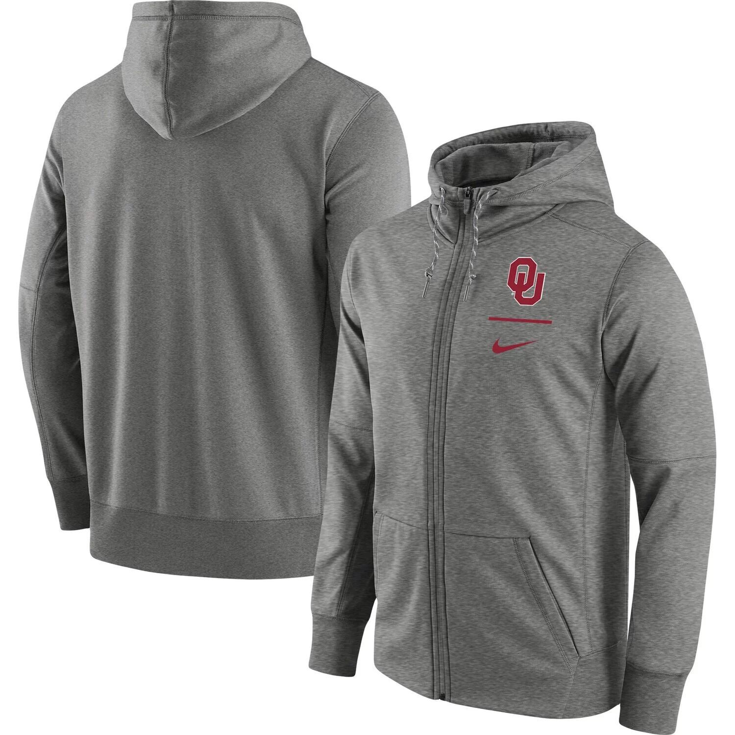 

Мужская толстовка с молнией во всю длину Nike Heathered Grey Oklahoma owners Logo Stack Performance