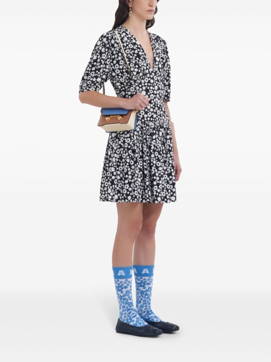 Marni платье мини с цветочным принтом, черный — фото 2