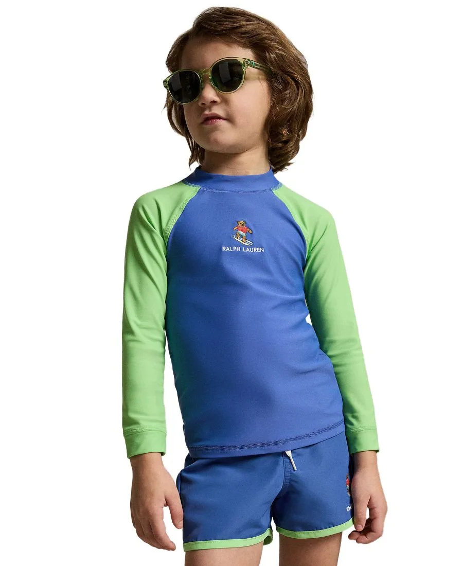 Рашгард с круглым вырезом для мальчиков 2-7 лет Polo Ralph Lauren, синий/lime