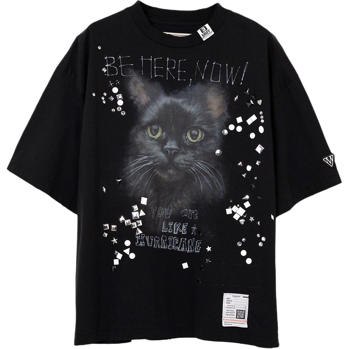 

Футболка с принтом кошки и декором Maison Mihara Yasuhiro, черный