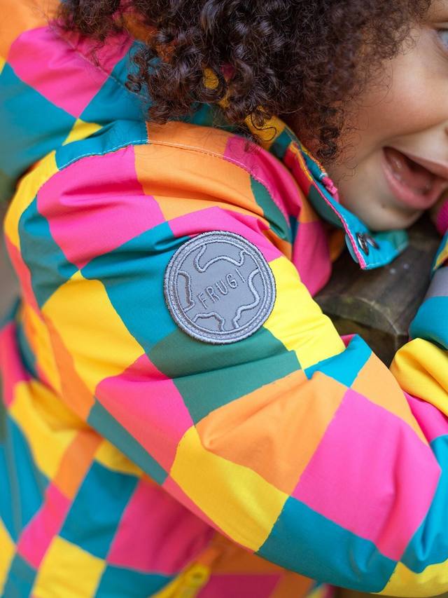 Детская водонепроницаемая куртка с капюшоном для снега и лыж Frugi, Rainbow Check — фото 4