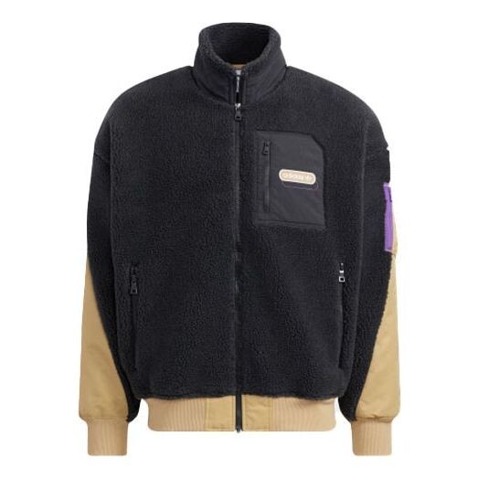 

Куртка Men's adidas originals Mr Sherpa Jkt Suede Splicing Stand Collar Logo Sports Jacket Black, черный