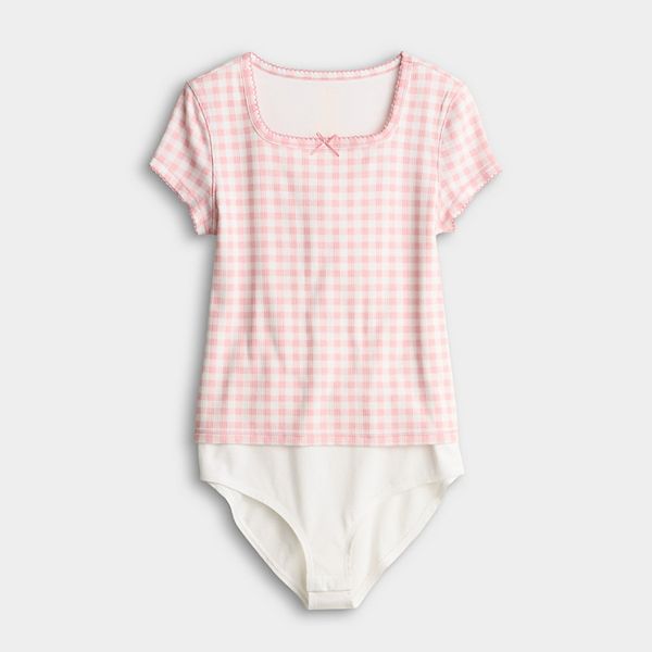 

Детская футболка-боди с квадратным вырезом и коротким рукавом So, Pink Gingham