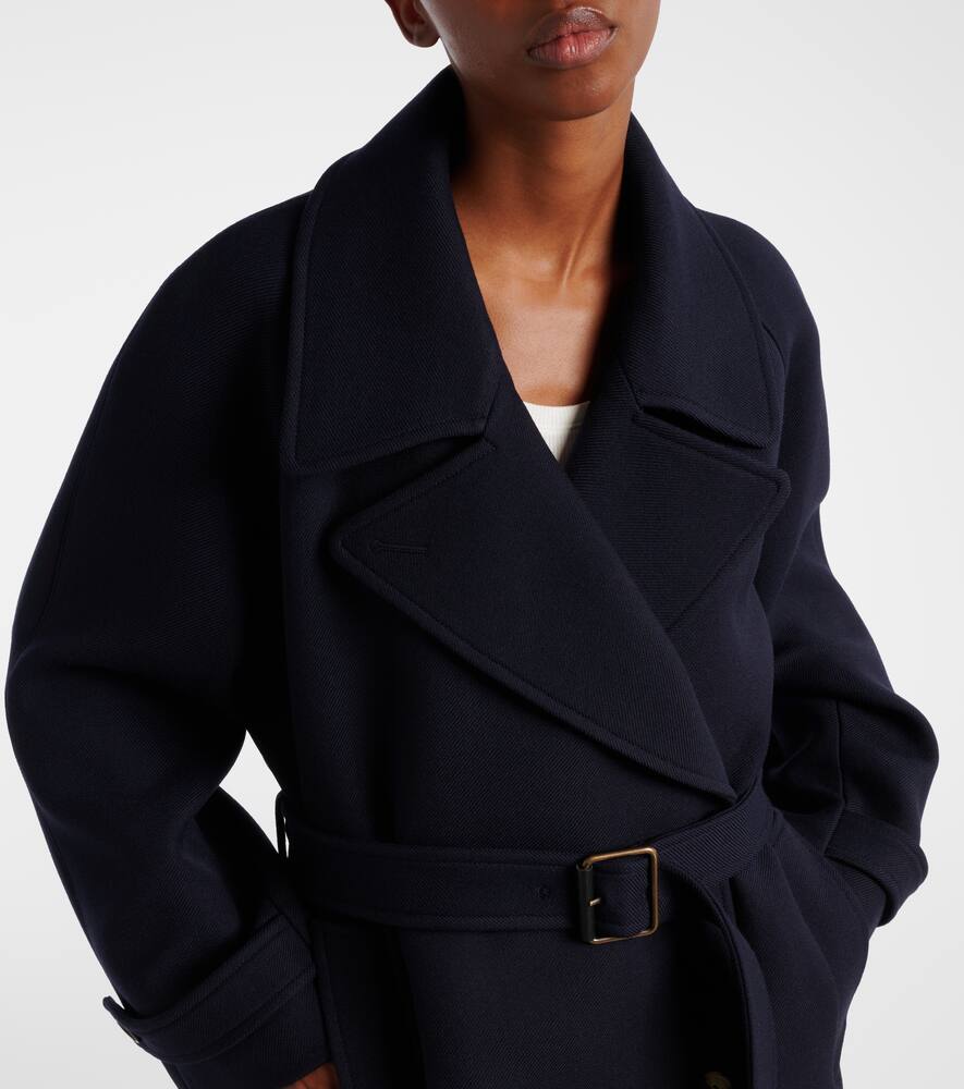Двубортное шерстяное пальто с поясом Loewe, Navy Blue — фото 4
