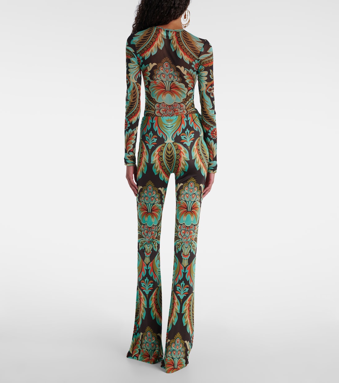 Брюки-клеш из печатного крепового джерси Etro, Print On Black Base — фото 3