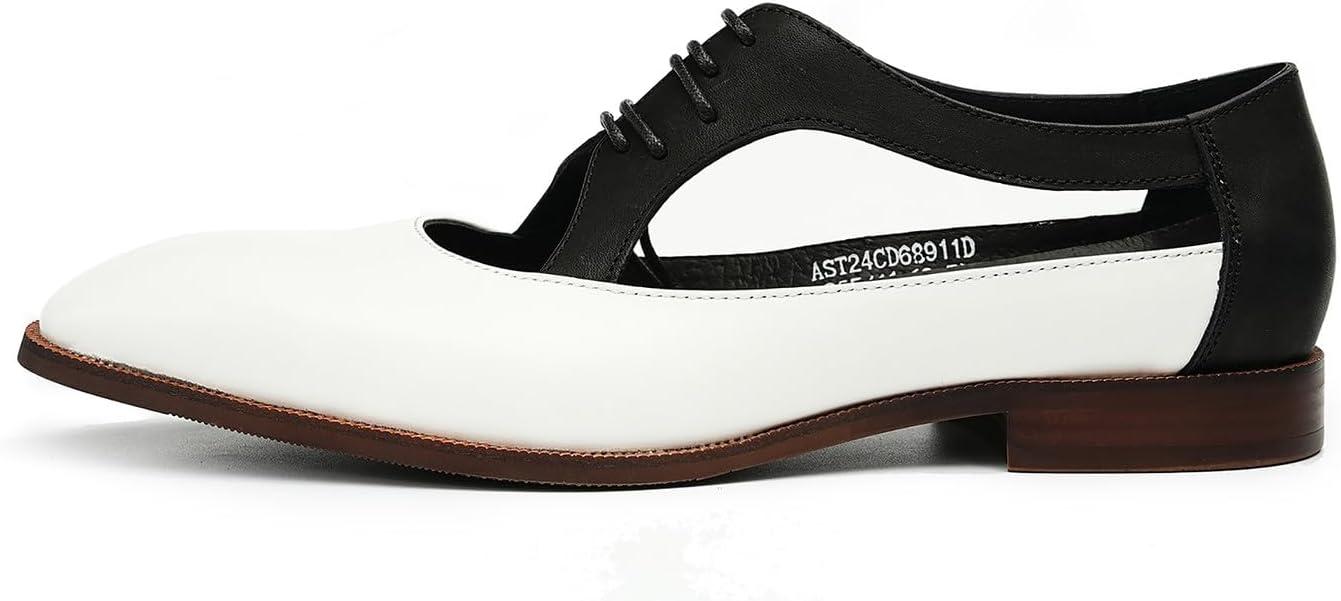 Мужские сандалии Santimon Mens, туфли оксфорды, деловой повседневный стиль, модные дышащие кожаные летние туфли на шнуровке, белый/черный — фото 2