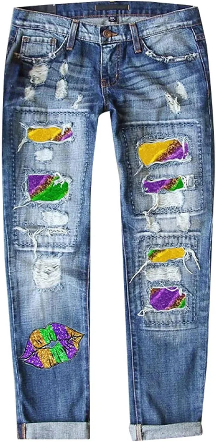 Джинсы Patchwork Straight Leg Mardi Gras, синие