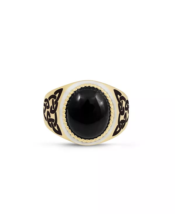 

Мужское кольцо-печатка из стерлингового серебра с покрытием из желтого золота и эмалью, с черным ониксом Luvmyjewelry, yellow