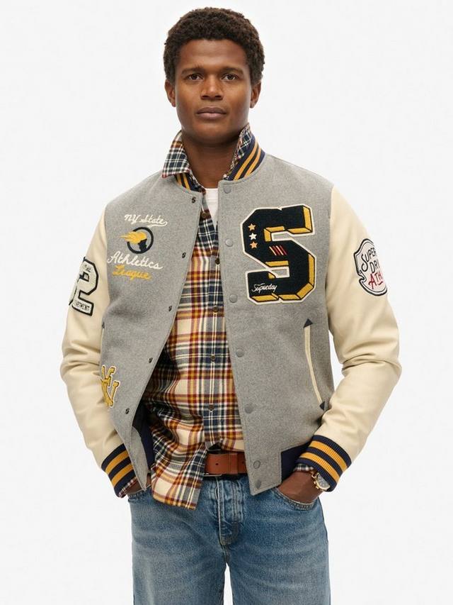 

Колледж бомбер с нашивками Superdry, Grey Marl
