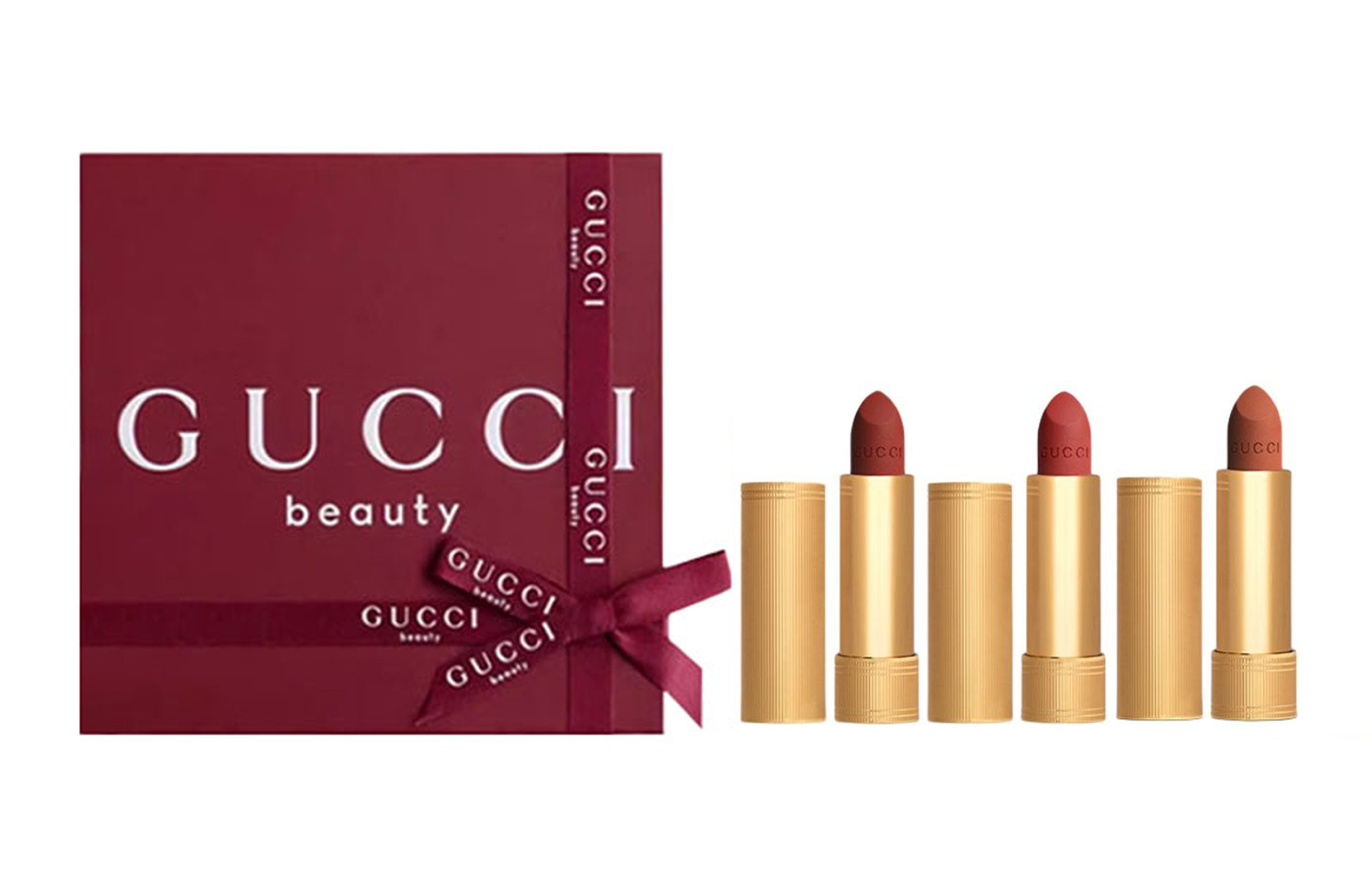 Heartfelt Velvet Mist Box Помады матовые, легко растушевываются, для тона кожи GUCCI, three-piece set: glow lip balm #515+silky lip balm #25+velvet lip balm #505 — фото 3