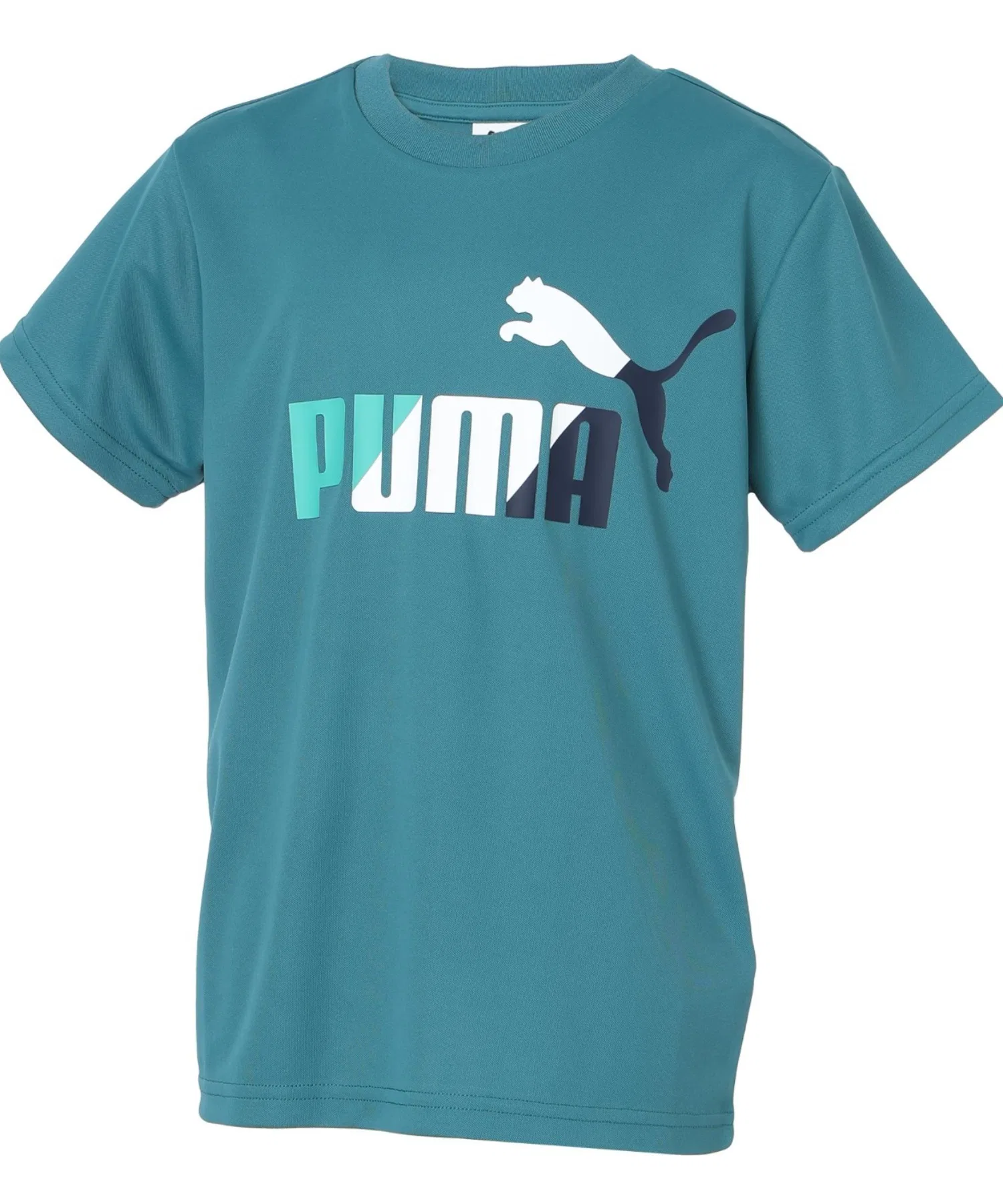 Детская футболка PUMA с графическим принтом, круглая горловина, зелёная
