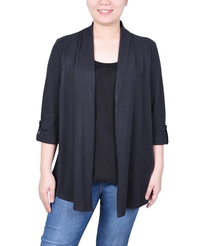

Миниатюрный топ «два в одном» с рукавами 3/4 NY Collection, серый