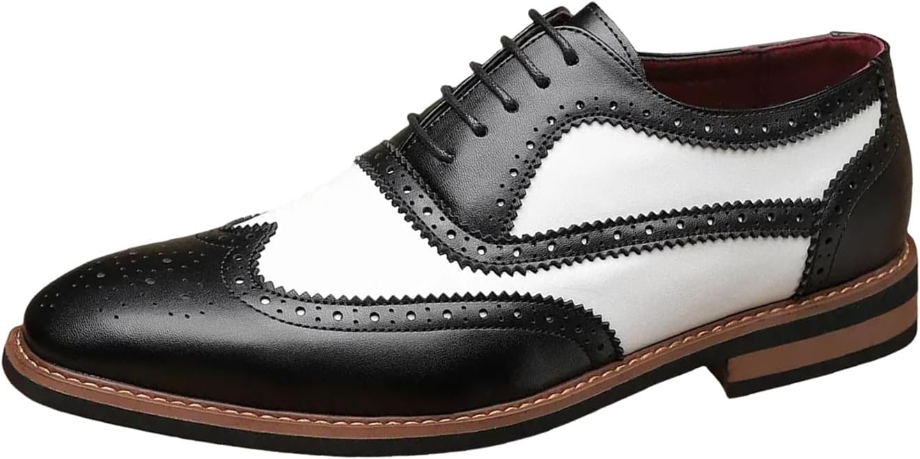

Мужские классические броги оксфорды с крыльями, сшитые из лоскутов, двухцветные, для официального и делового стиля, дерби, для выпускного и торжественных мероприятий Tzeohai, черный