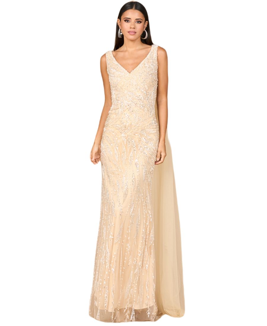 

Женское платье с V-образным вырезом и длинными рукавами-накидкой Lara, Champagne