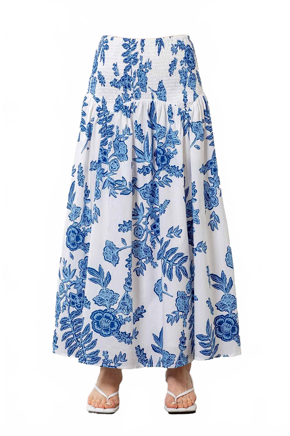 

MOON RIVER Юбка миди с цветочным принтом и сборками, сине-белая