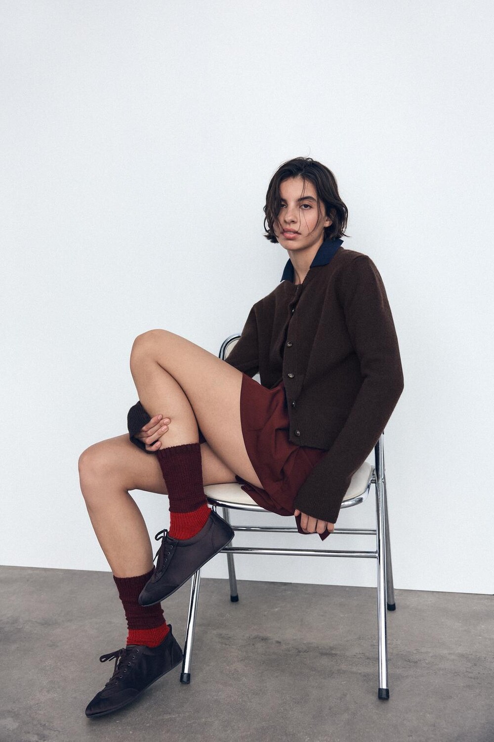 

Носки с текстурой в стиле патчворк ZARA, бордовый