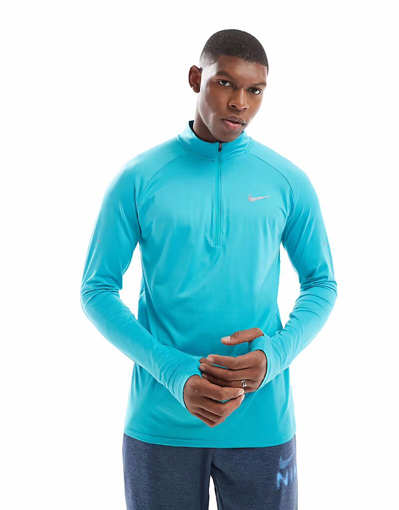 

Футболка Nike Running Stride Dri-FIT с длинными рукавами и застежкой-молнией на половину длины бирюзового цвета