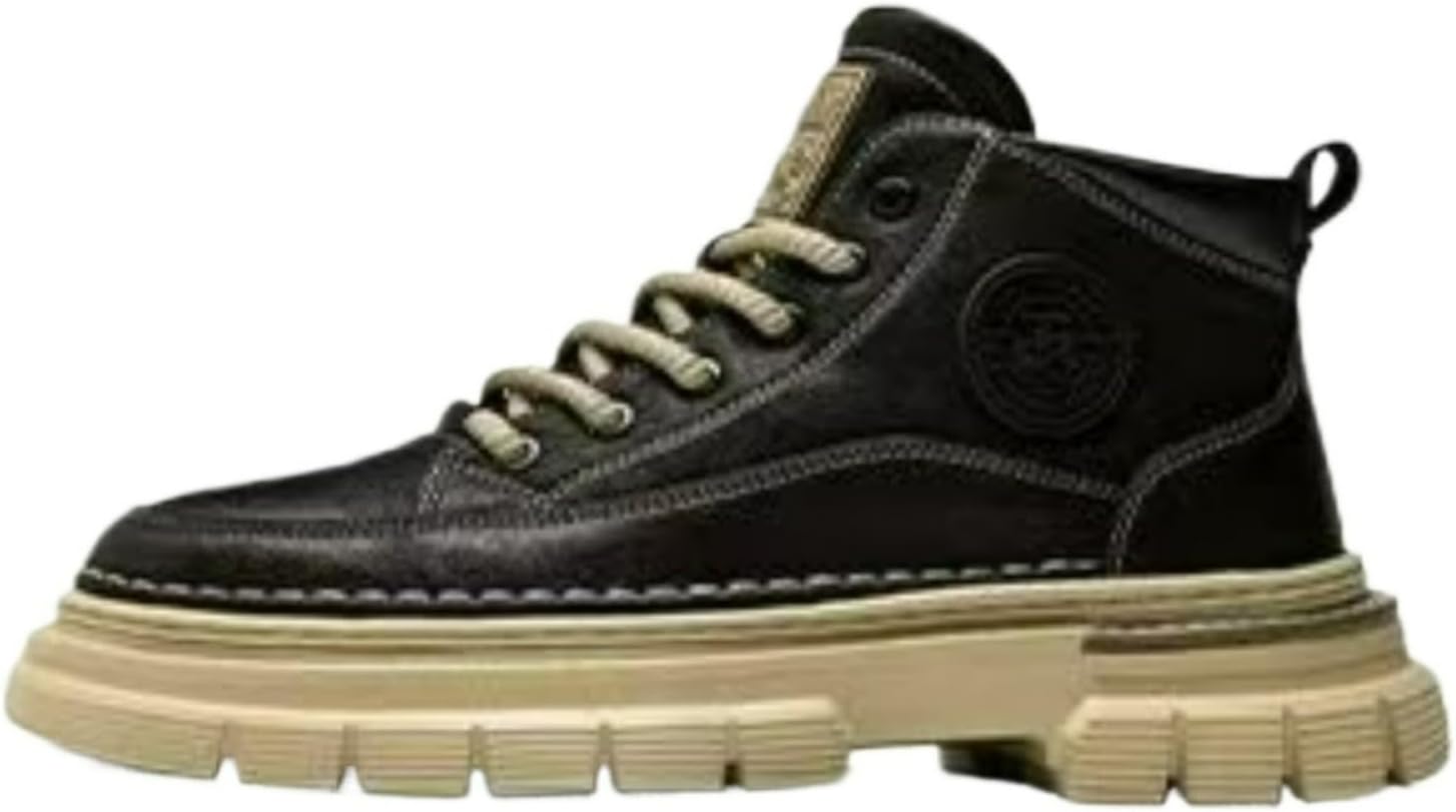 

Мужские повседневные кожаные ботинки средней высоты, ретро британский стиль, платформа, противоскользящие ботинки, модные чукка для мужчин Ctkvbmeoi, черный