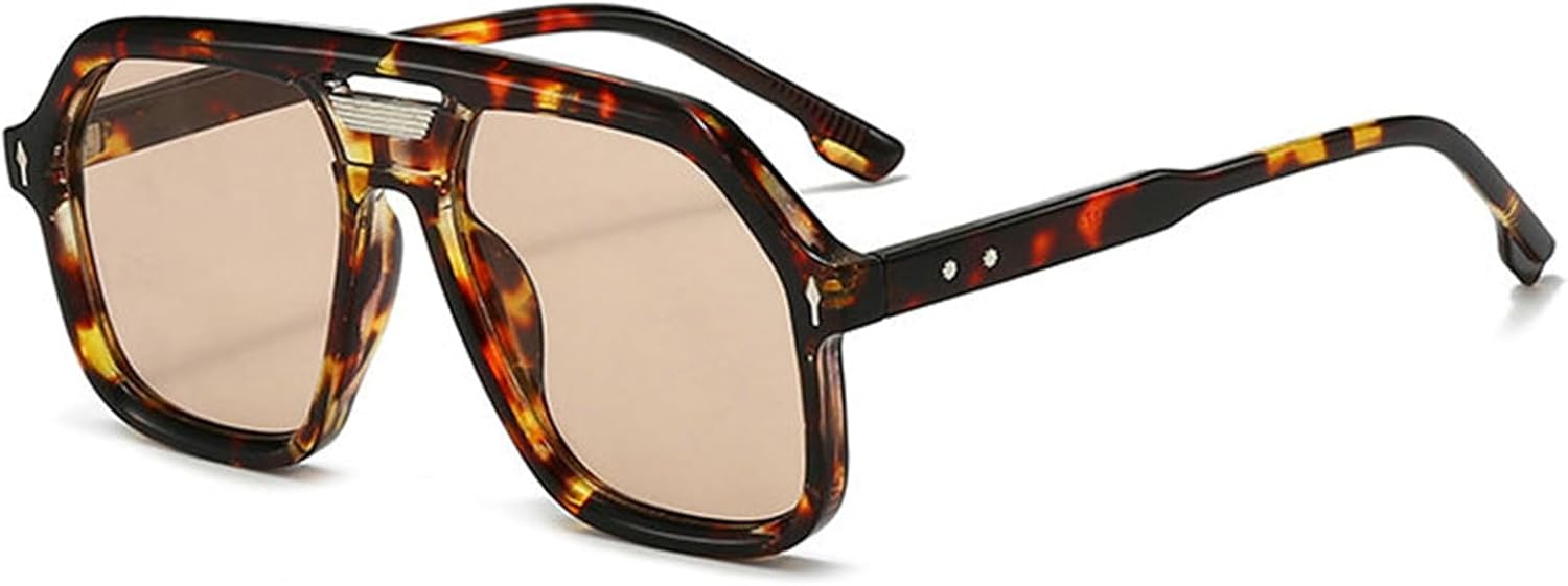 

Солнцезащитные очки-пилот большого размера COTIA для женщин и мужчин, квадратная форма, двойная перемычка, модель 2025, модные женские очки с защитой от УФ-излучения UV400, Leopard