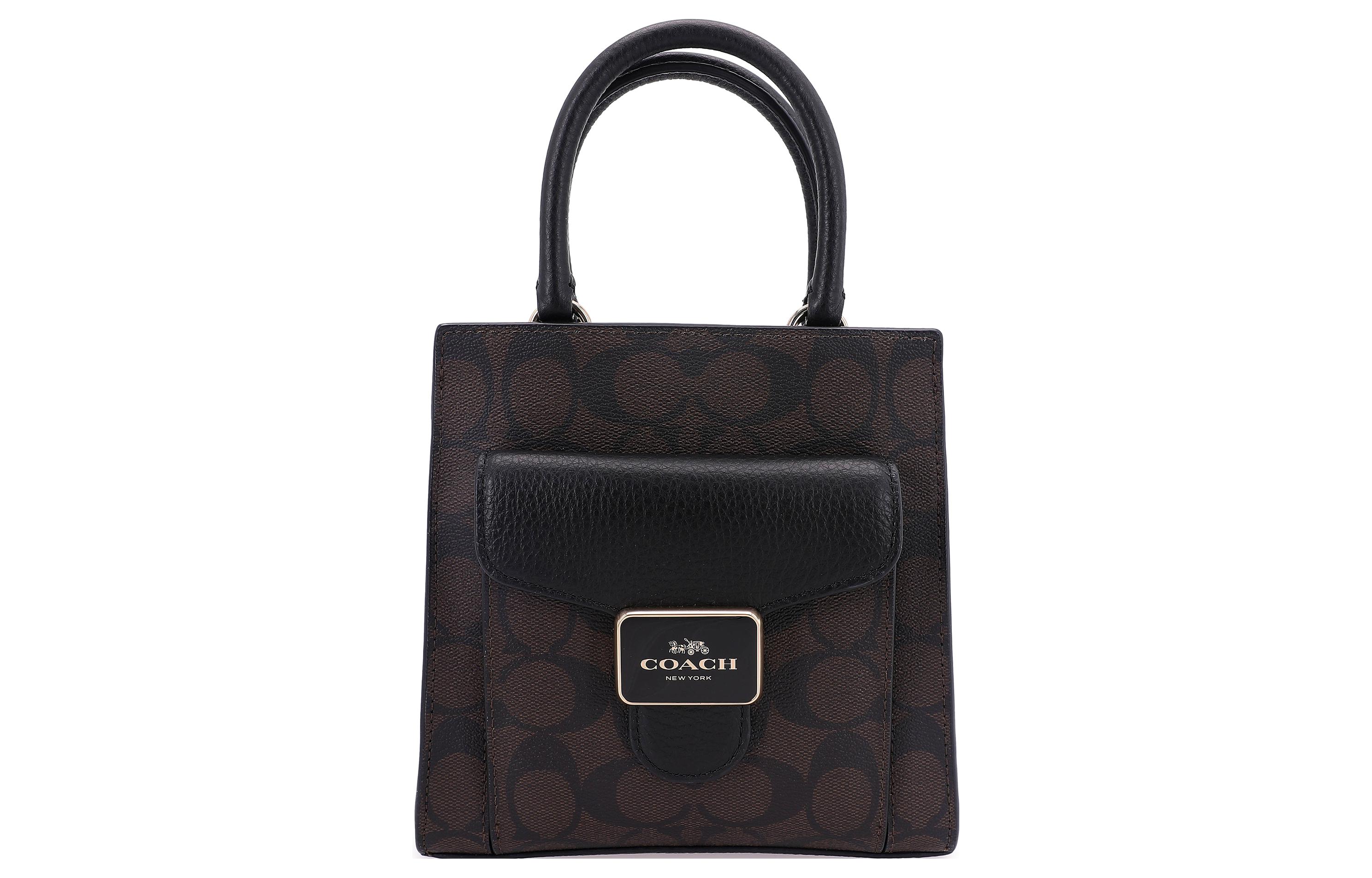 

COACH Сумка через плечо, сумка-трубы из перцового холста с кожей, женская, цвета хаки, коричневого и черного