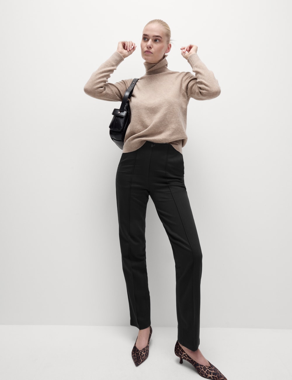 

Прямые брюки из джерси и твила Marks & Spencer, черный