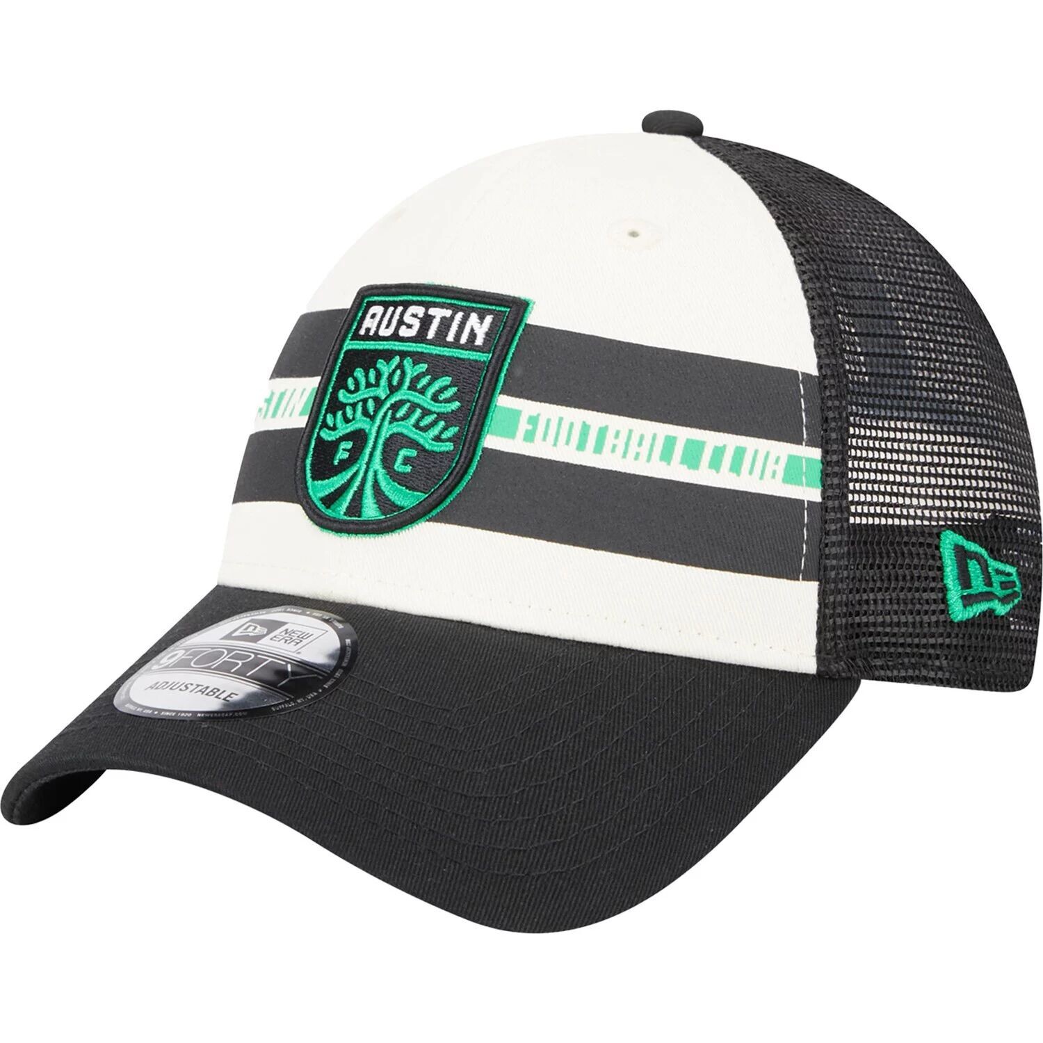 

Мужская кепка New Era White/Black Austin FC Team Stripes 9FORTY Trucker Snapback