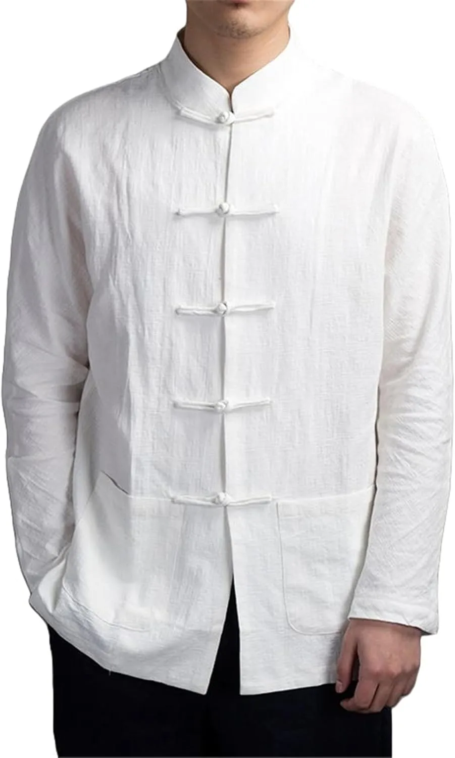 

Мужская рубашка в китайском стиле с лягушачьими пуговицами, свободный крой, длинный рукав MQMYJSP