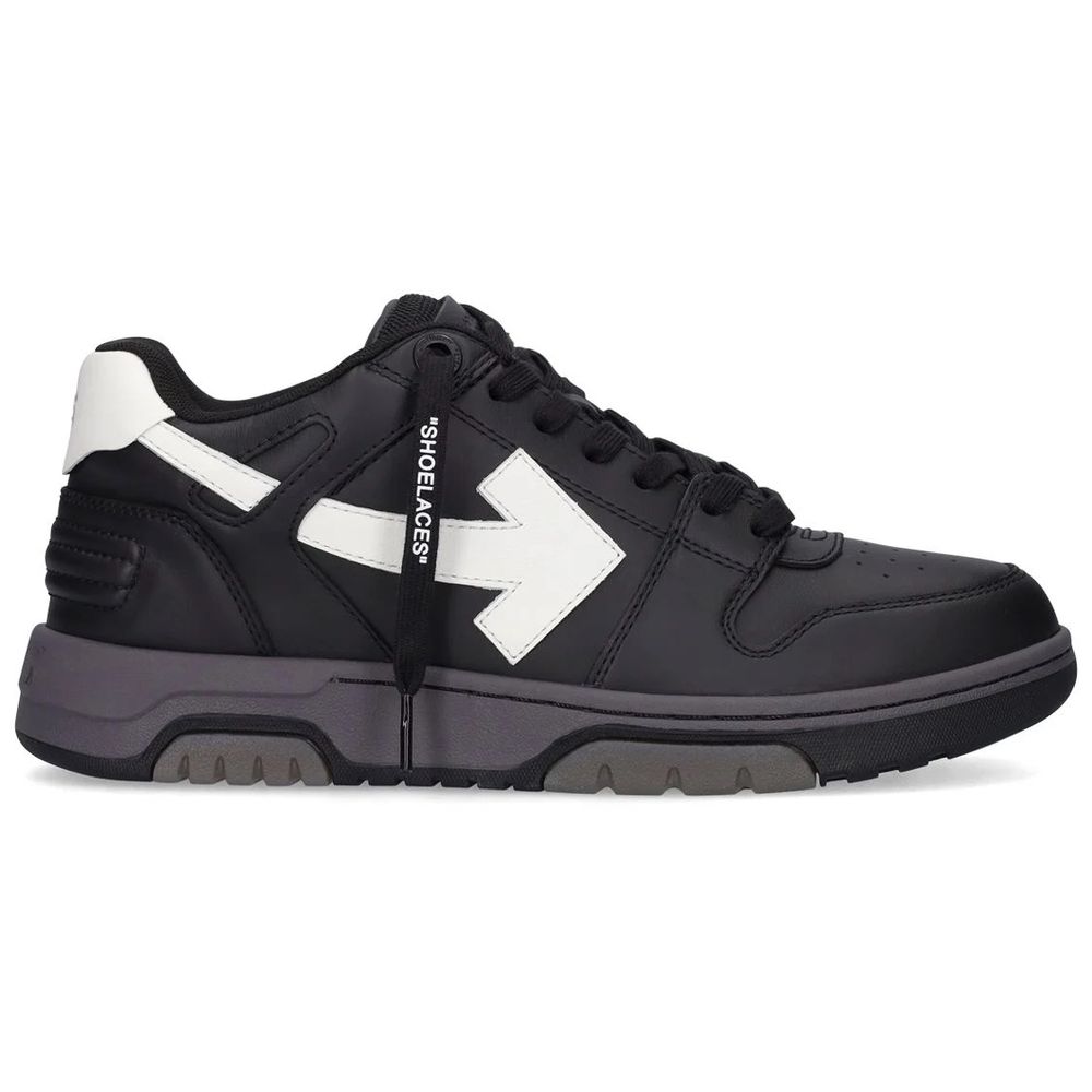

Элегантные черные кожаные кроссовки с культовым дизайном Off-White