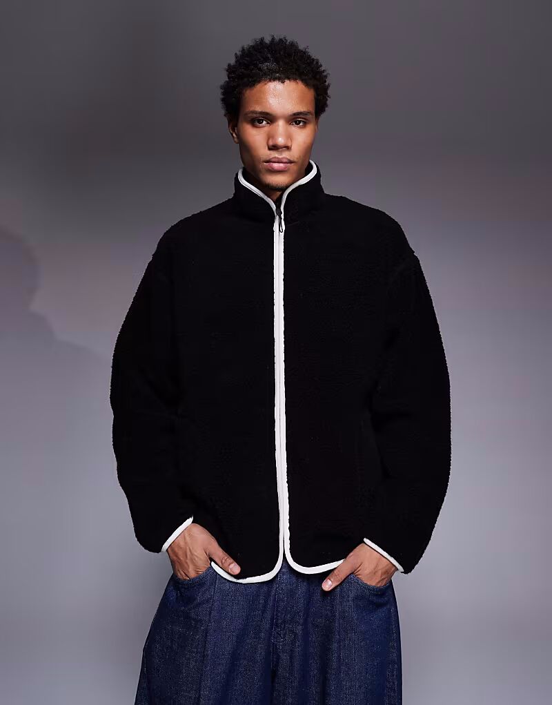 

Свободная флисовая толстовка с воротником-стойкой и молнией черного цвета Asos Design