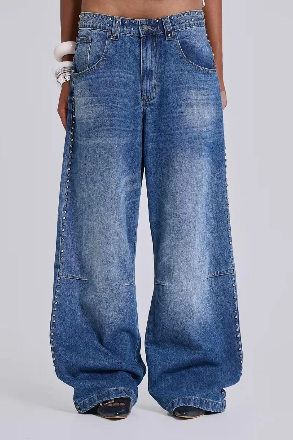 Женские джинсы Baggy Wide Leg с заклепками, низкая посадка — фото 3
