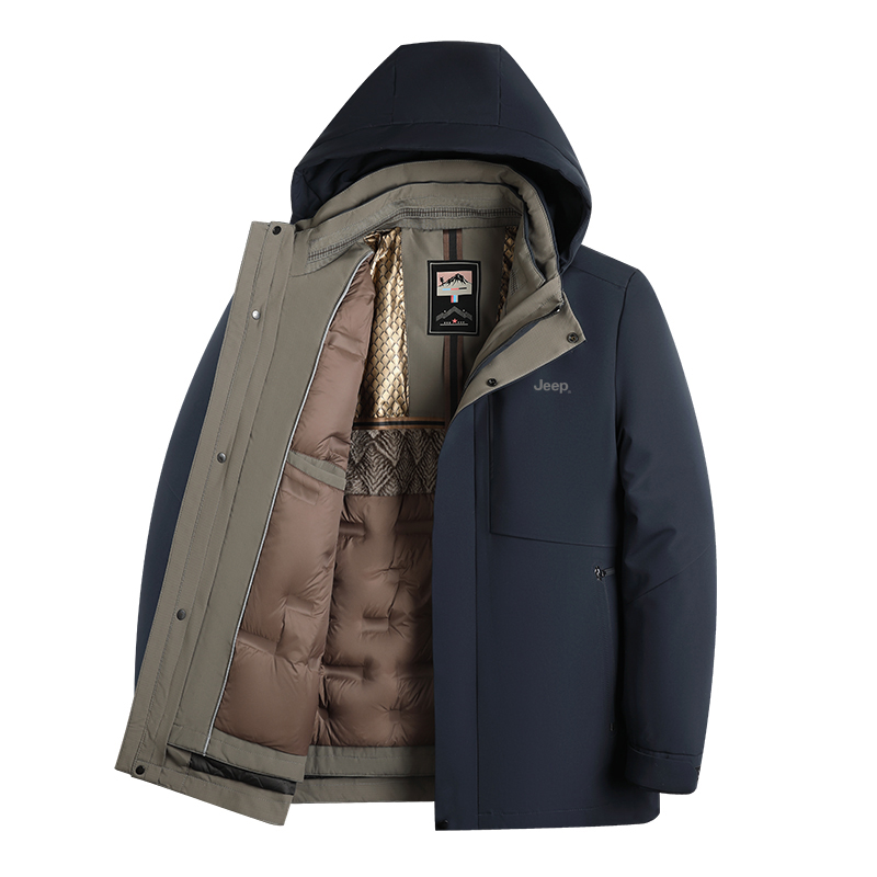 

Пуховик мужской с меховым воротником утепленный Jeep, темно-синий