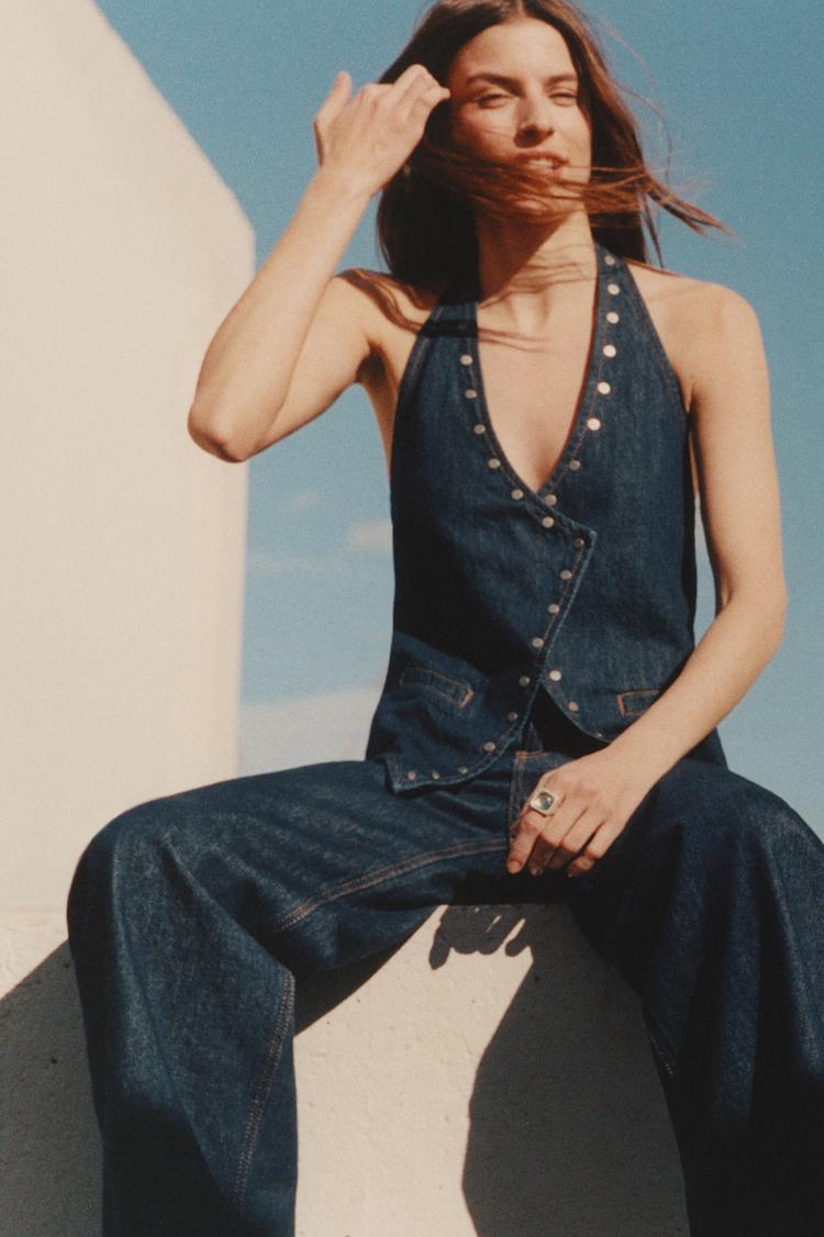 

Джинсовый жилет с заклепками Pull And Bear, синий
