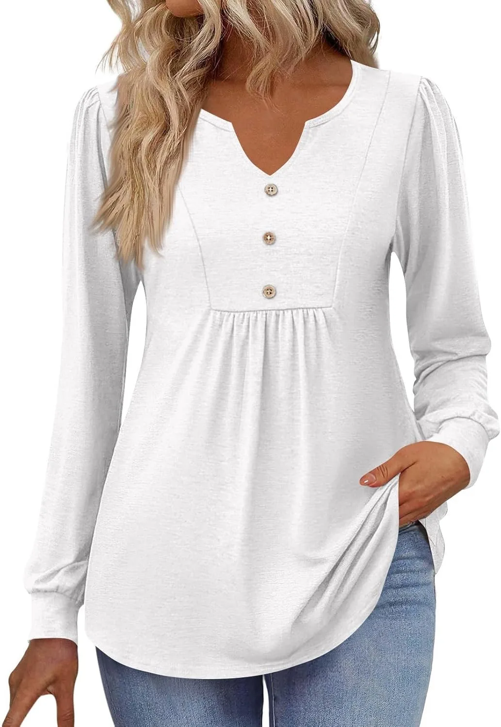 

Длинная блузка с V-образным вырезом и пуговицами FQZWONG