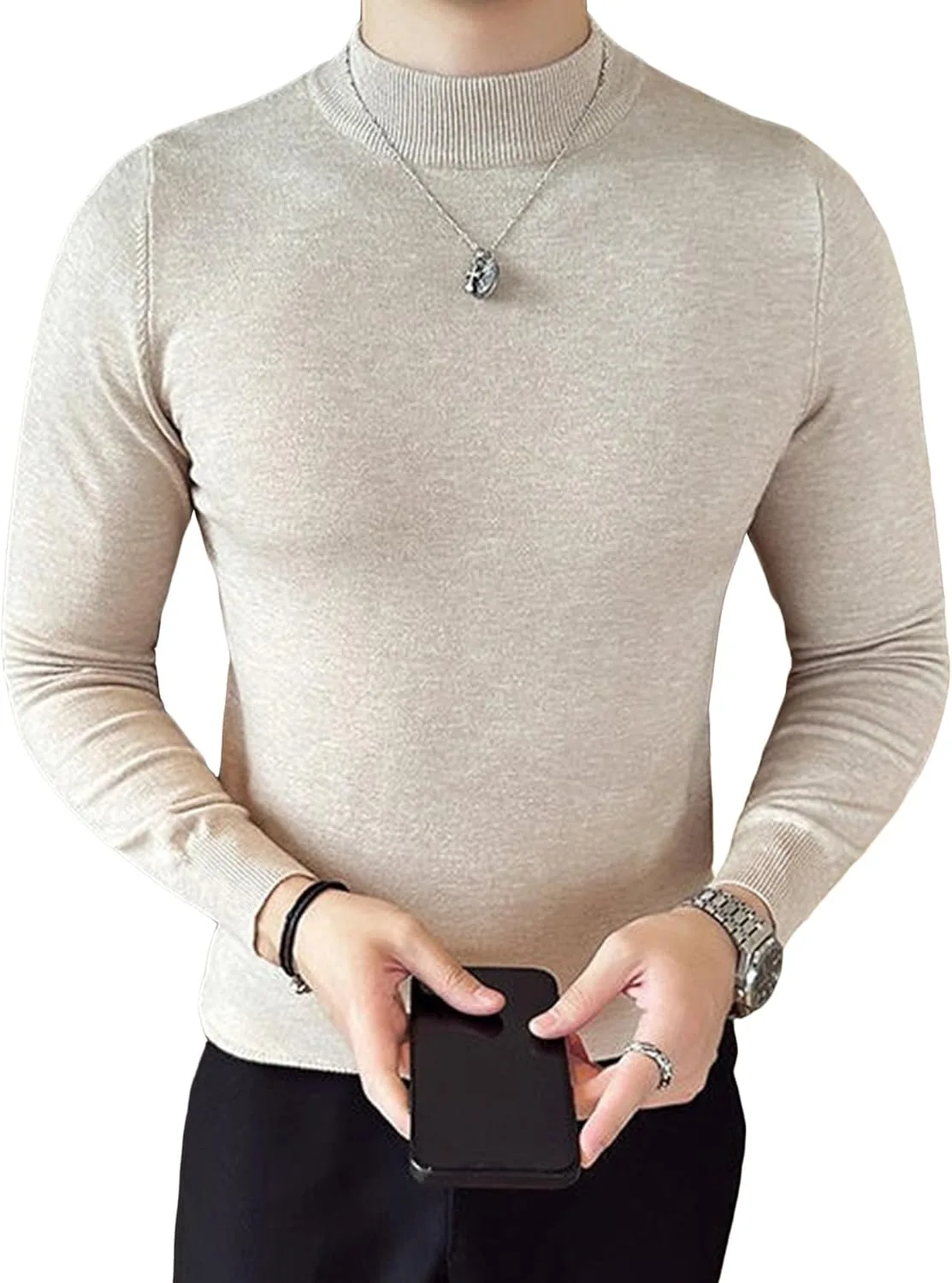 

Мужской свитер с длинным рукавом и круглым вырезом Slim Fit