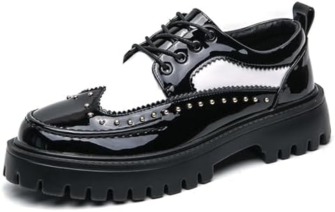 

Мужские туфли оксфорды с крыльями из лакированной кожи на платформе с заклепками, округлый носок, шнуровка, рельефная подошва, броги, удобные деловые и повседневные дерби оксфорды Ptnoka, белый