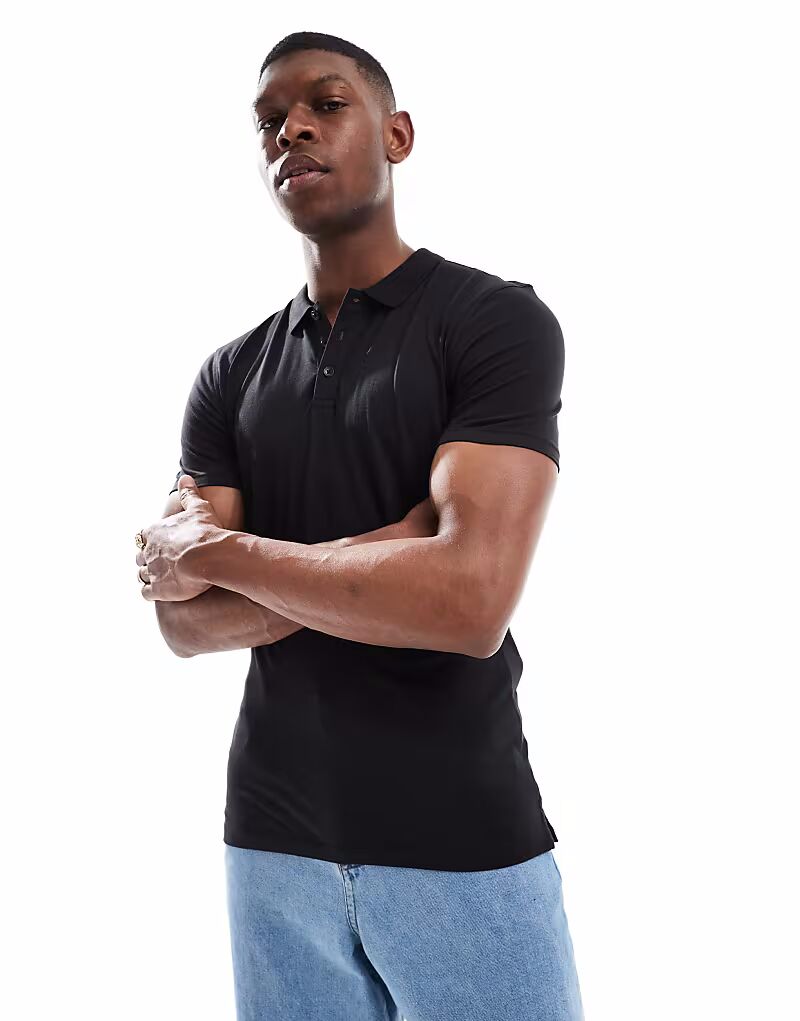 

Поло New Look Muscle Fit, черное, однотонное