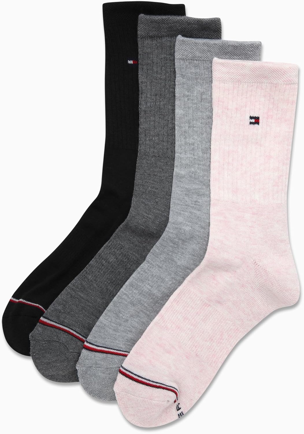 Женские носки Tommy Hilfiger Crew Socks - 4 пары влагоотводящих дышащих спортивных повседневных носков для женщин (размеры 4-10), Rose Smoke Heather Assorted — фото 4