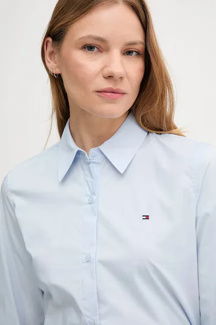 Рубашка женская из хлопка с эластаном Tommy Hilfiger, синий — фото 4
