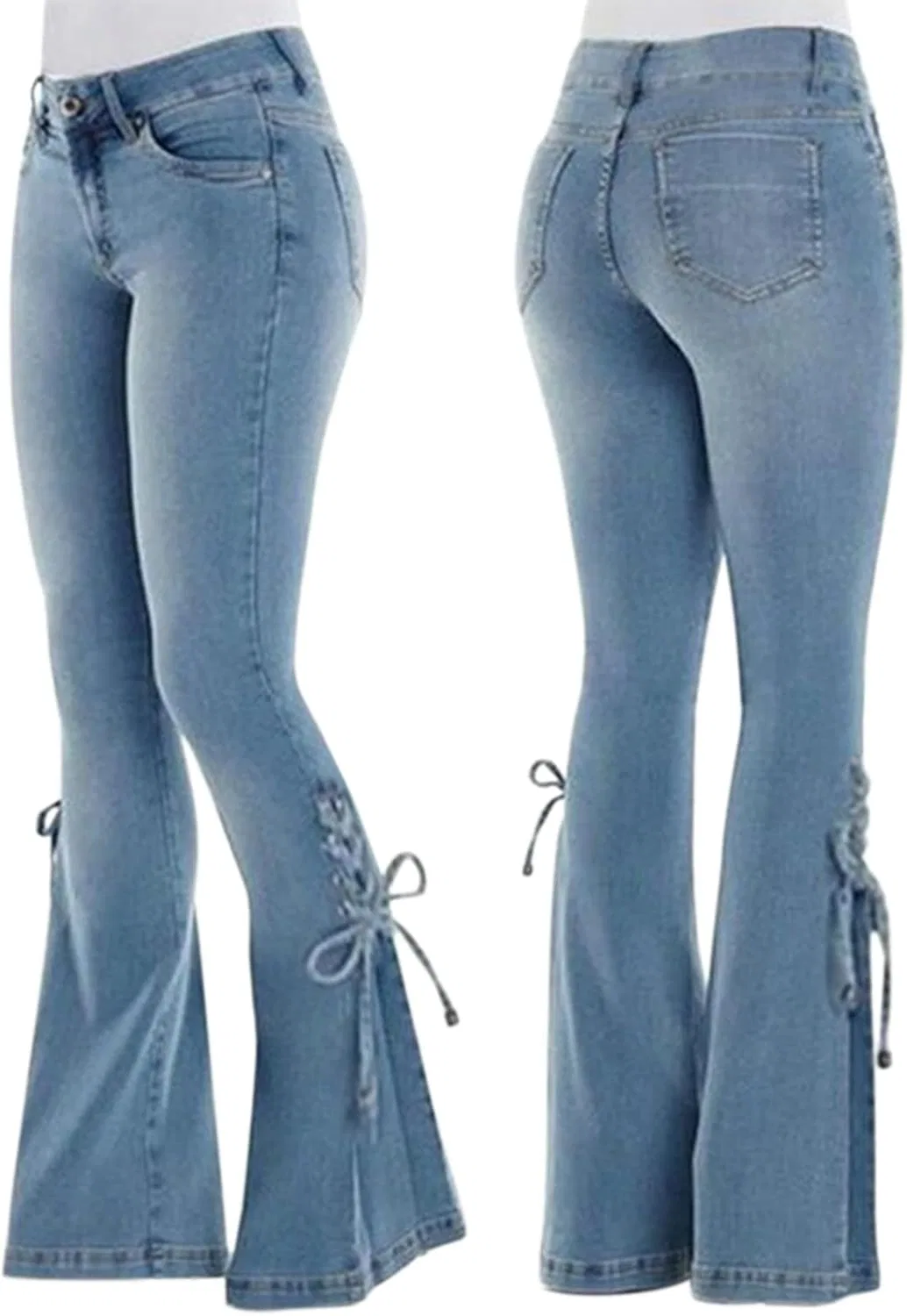 Джинсы клеш Stretch Lace-Up Pants, голубой — фото 3