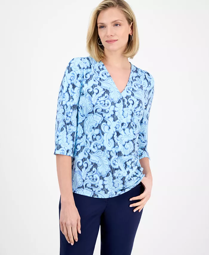 

Женский трикотажный топ с запахом JM Collection, синий